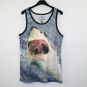 Pacific Surf Men's Medium Tank Multicolor Double Sided Shark Graphic Ringer BN27